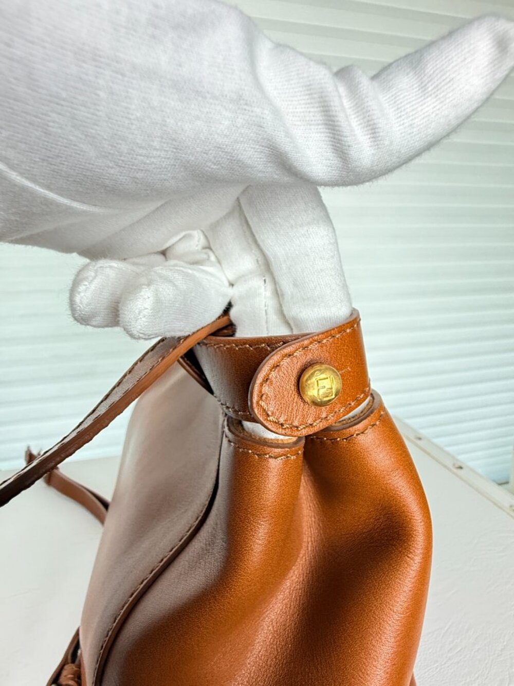 FENDI Peekaboo Regular 8BN226 Cognac Tan Calfskin Leather Bag Strap Orig Tags - Picture 6 of 17